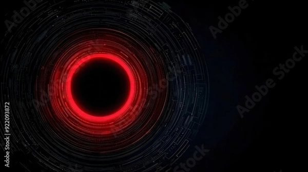 Fototapeta A striking visual of a red circular pattern against a dark background, symbolizing depth and energy in a modern design.