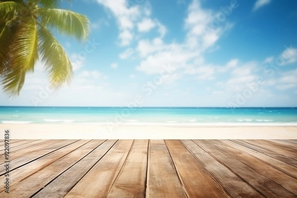 Fototapeta Table background of free space and summer beach landscape