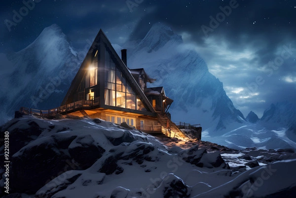 Obraz mountain lodging in winter