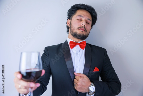 Fototapeta ワイングラスを持つ笑顔の男性