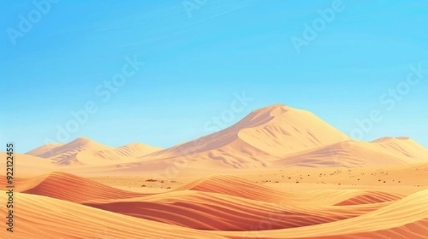 Fototapeta A serene desert landscape background with rolling dunes under a clear blue sky, creating a tranquil and expansive view