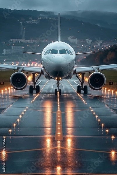 Obraz The plane is approaching for landing. Runway. Landing. Airplane landing