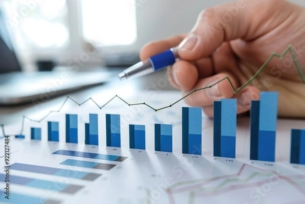 Fototapeta Chart of  graphs paper financial development and Business idea A company strategy