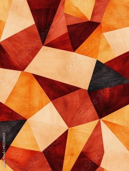 Fototapeta Striking abstract geometric pattern with overlapping hexagon shapes and crossing lines in warm retro inspired color tones