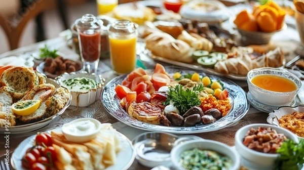 Fototapeta Delicious traditional Turkish breakfast 