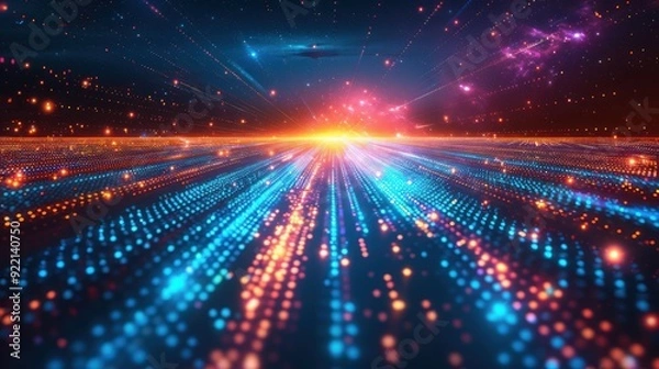 Fototapeta Abstract digital art with glowing particles