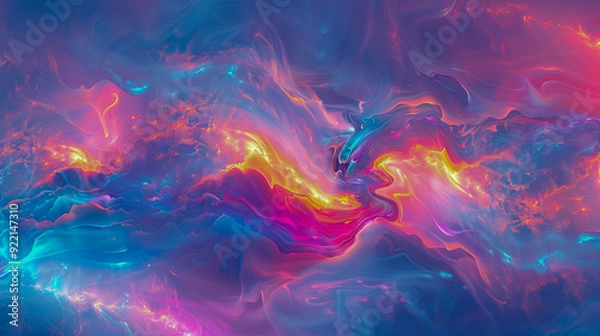 Fototapeta Iridescent Neon Background with Holographic Abstract Patterns and Soft Pastel Colors - Dreamy, Ethereal Digital Art with Seamless Blending