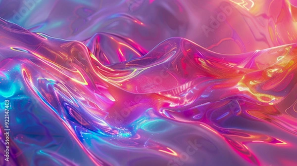 Fototapeta Iridescent Neon Background with Holographic Abstract Patterns and Soft Pastel Colors - Dreamy, Ethereal Digital Art with Seamless Blending