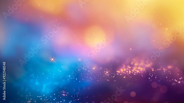 Fototapeta Glittering Gradient Background with Hologram Effect Featuring Magic Lights, Fairy Sparkles, Gold Stars, and Festive Blurs Creating a Dreamy and Enchanting Atmosphere for Fantasy Designs