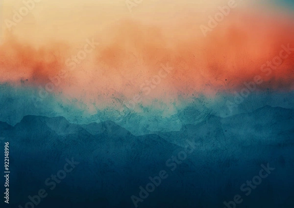 Fototapeta Minimalist Blurred Blue and Orange Gradient with Grainy Texture - Soft Edged Abstract Shapes, Modern Design, Neutral Palette, and High-Resolution Minimalist Aesthetic