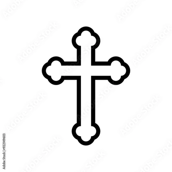 Fototapeta Black christian outline cross on white background. Vector simple icon.