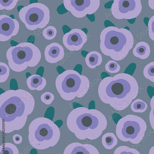 Fototapeta Seamless pattern with cute circle flowers in violet colors, vector illustration for print, fabric, wallpaper, wrapping paper, clothes 