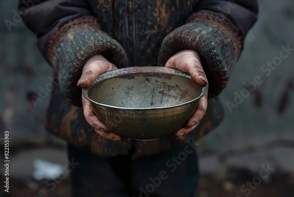Fototapeta ai generative beggar holding an empty bowl