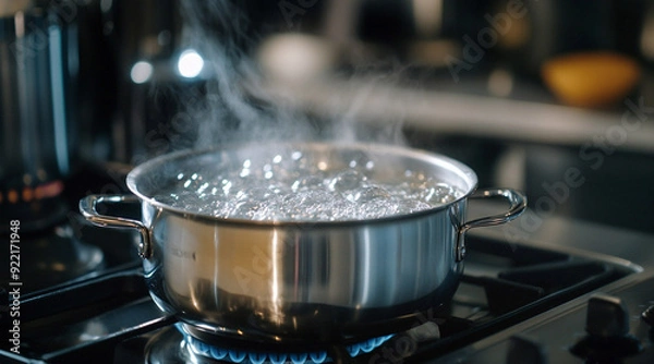 Obraz a pot of boiling water on a gas stove