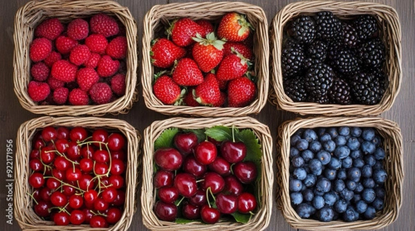 Obraz wooden baskets with berries