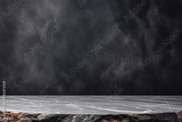 Fototapeta empty grey marble tabletop with dark stone background for product displayed