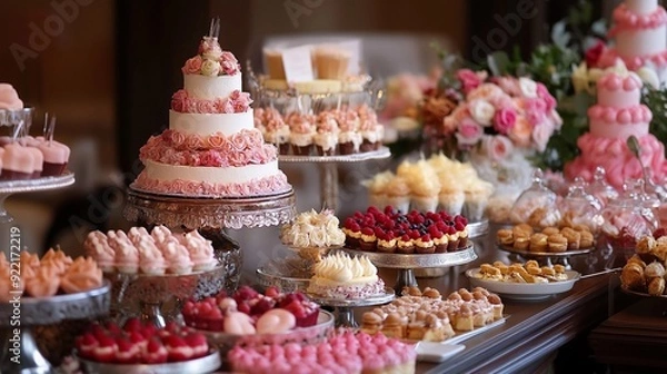 Obraz Candy bar with different kinds of sweet cakes and pastries.