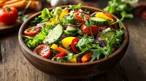 Obraz Vegetable salad with arugula, tomato, cucumber and bell pepper