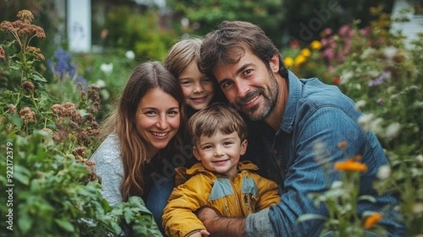Obraz Portrait of a happy family in the garden on a sunny day