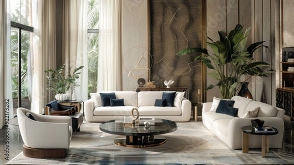 Fototapeta Luxurious Living Room with Modern Furniture