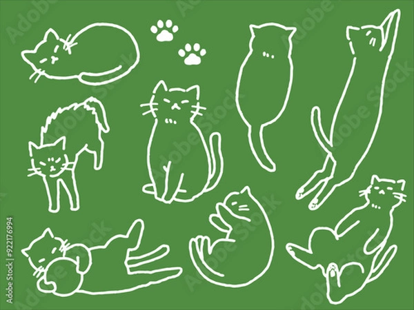 Obraz ネコのゆるい手描き白線画いろいろセット