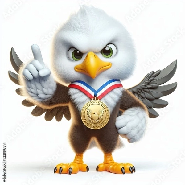 Fototapeta cute Energetic eagle with a medal, 3d Generative aI

