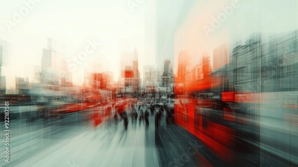 Fototapeta A Dynamic Cityscape Reflecting the Liveliness and Energy of Urban Life in Vivid Colors and Blurred Motion at Golden Hour