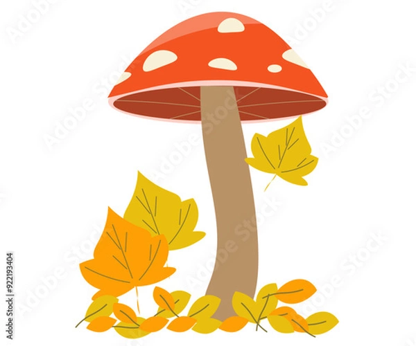 Obraz きのこと楓の葉。秋の植物。ベクターイラスト