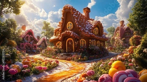 Obraz chocolate house in a candy town. Daylight.
