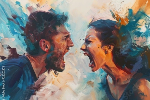 Fototapeta A heated argument between two people with intense expressions