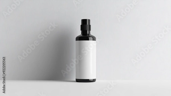 Fototapeta Generic Black Spray Bottle with Blank Label on Grey Background