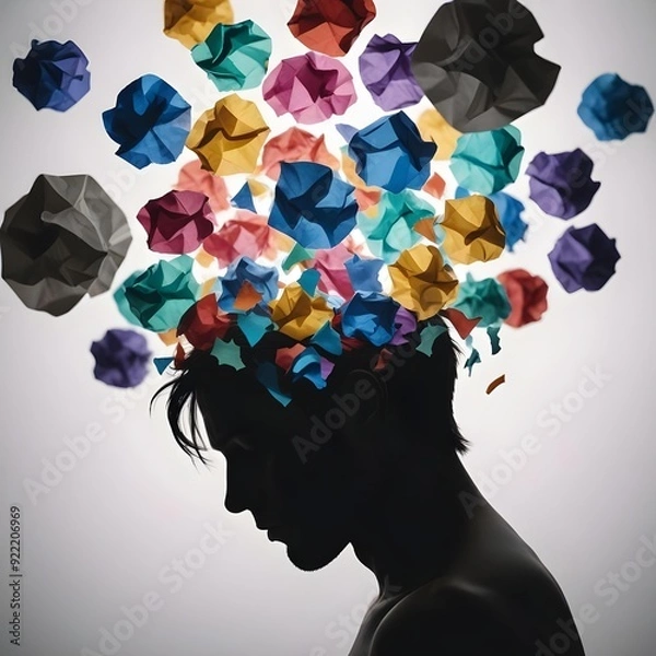 Obraz Mental health concept, an amount of rubbish trash swirling around in our heads