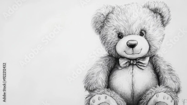 Obraz A teddy bear drawing sketch, black and white.