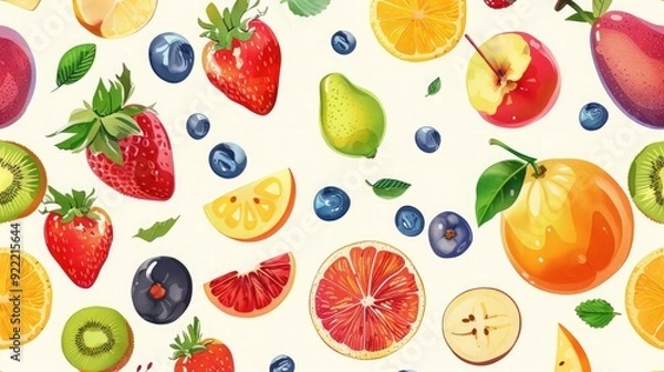 Obraz Fresh and bright seamless pattern featuring assorted fruits.