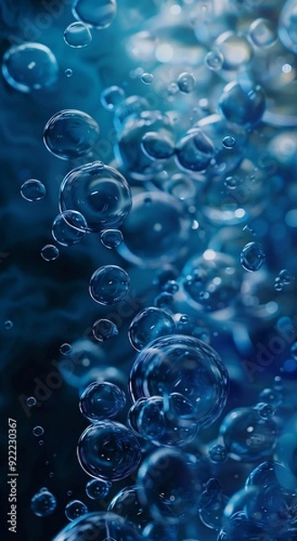 Obraz Close-Up Shot of Molecules Structure in 2 Serum Liquid Bubbles, Light Blue Theme, Clean and Simple Background, 3D Rendering
