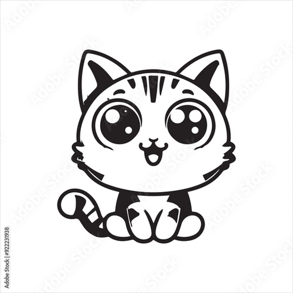 Fototapeta Print A cat and a plant in an illustrated frame  silhouette vector with white background