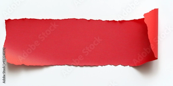 Fototapeta Striscia strappata colorata di rosso su sfondo bianco. Spazio per messaggio.