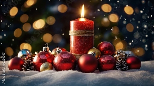 Fototapeta christmas candle and decorations