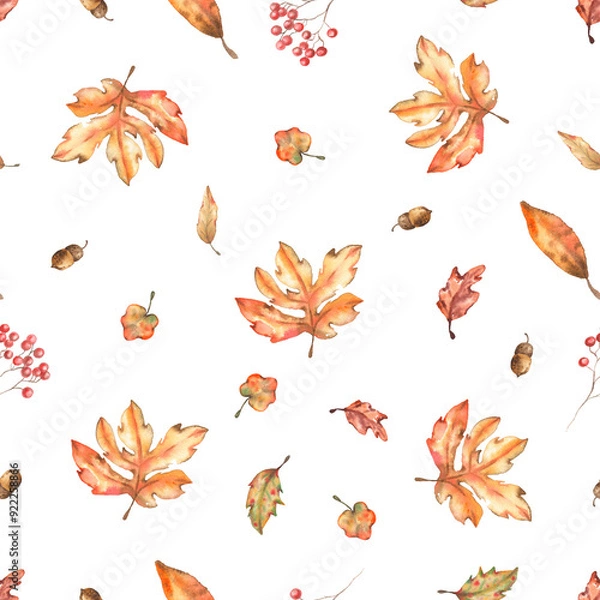 Obraz Watercolor Autumn fall seamless pattern  for paper fabric print illustration
