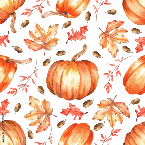 Obraz Watercolor Autumn fall seamless pattern  for paper fabric print illustration