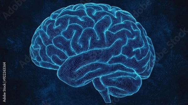 Fototapeta An artistic representation of a brain with a glowing outline on a dark background, symbolizing intelligence and creativity.