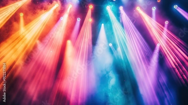 Fototapeta Bright concert stage lights in various colors, creating a vibrant atmosphere for a music festival