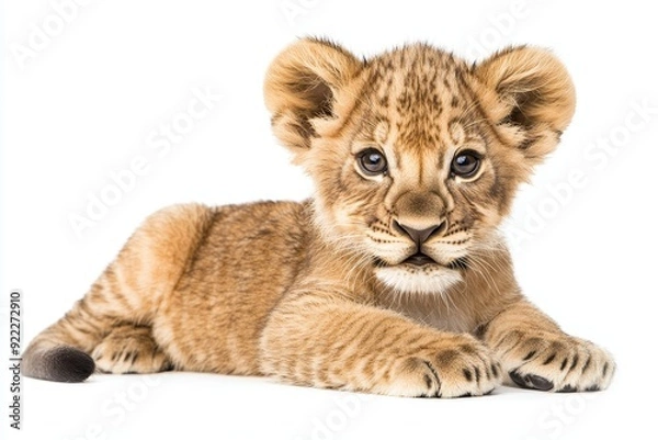 Fototapeta Stock photo of a lion cub isolated on a transparent background