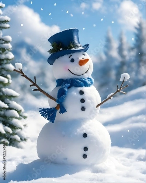 Fototapeta smiling snowman on the snow