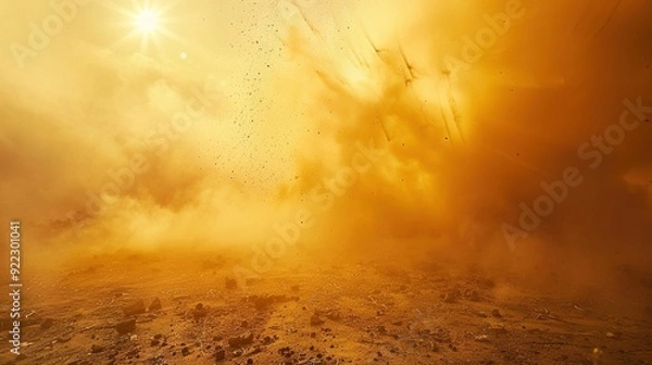 Fototapeta The ethereal golden dust and psychedelic smoke blend together, showcasing the enchanting display of cosmic energy against a pure background.