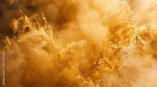 Fototapeta The ethereal golden dust and psychedelic smoke blend together, showcasing the enchanting display of cosmic energy against a pure background.