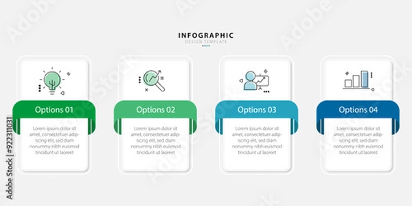 Fototapeta Business infographic template. 4 Step timeline journey. Process diagram, 4 options on white background, Infograph elements vector illustration.