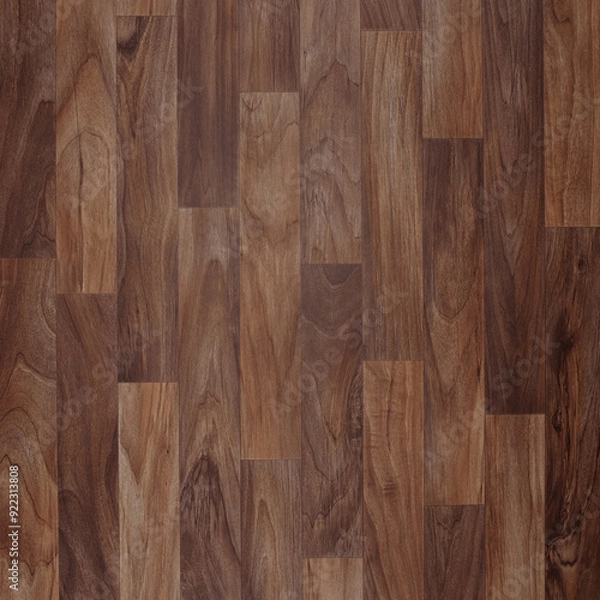 Fototapeta High-resolution dark Walnut Wooden Plank Flooring Background with Rich Wood Grain Texture