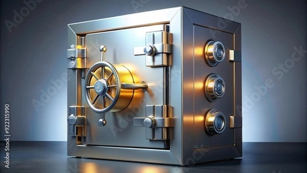 Fototapeta The 3D safe, adorned with floating digital locks, represents the highest level of security for financial data management.