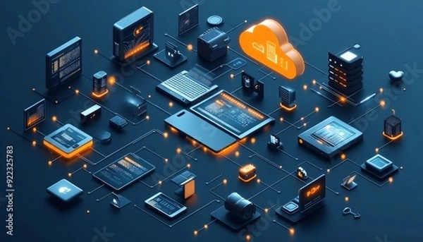 Obraz Holistic Digital Productivity Ecosystem: Smart Devices and Cloud Integration, cloud storage solutions